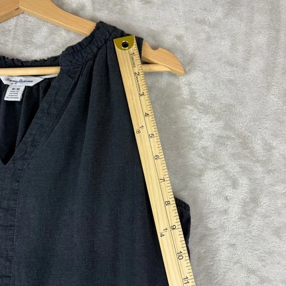 Tommy Bahama Maxi Dress Womens M Black Linen Blend Sundress Tiered Sleeveless - Picture 12 of 12